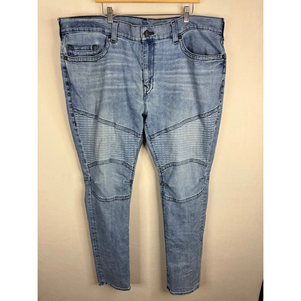 True Religion Rocco Relaxed Skinny Moto Jeans Light Wash‎ Blue Men 44X34
